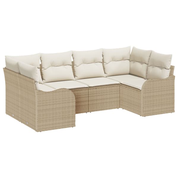 Trädgårdsoffset med kudde 6 pcs Beige Poly rattan