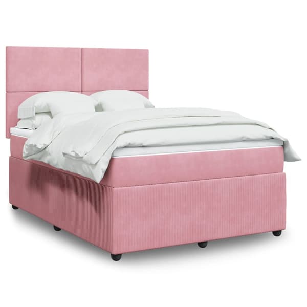 Ramsäng med madrass rosa 140x200 cm sammet