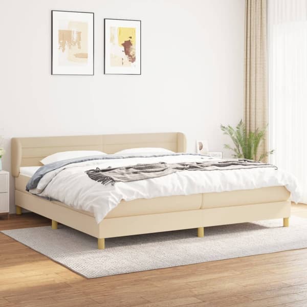 Ramsäng med madrass gräddvit 200x200 cm tyg