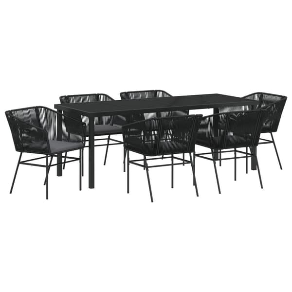 Trädgårdsmöbelset med kudde 7 pcs Svart Pulverlackerat stål