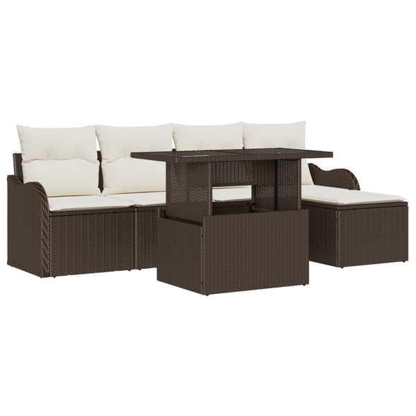 Utomhussoffgrupp med kudde 6 pcs Brun Poly rattan