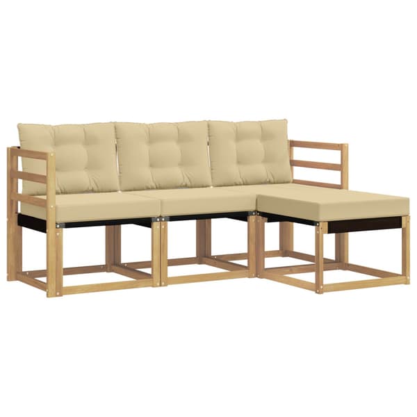 Utomhussoffset med kudde 4 pcs Vit och Beige