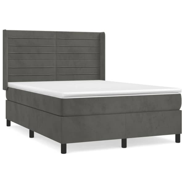 Ramsäng med madrass mörkgrå 140x190 cm sammet