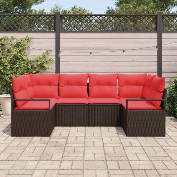 Soffset med kudde 6 pcs Brun Poly Rattan