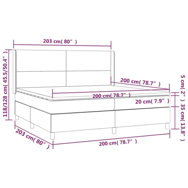 Ramsäng med madrass & LED mörkgrå 200x200 cm sammet