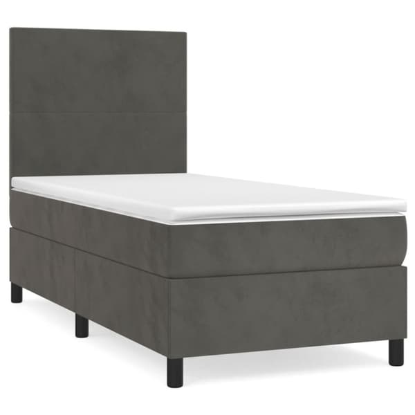 Ramsäng med madrass mörkgrå 90x190 cm sammet