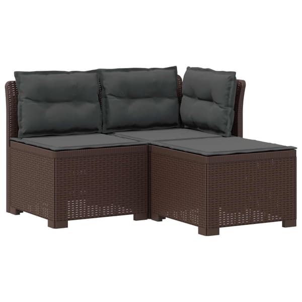 3-sits trädgårdsoffa med kuddar Rattan-look PP Brun