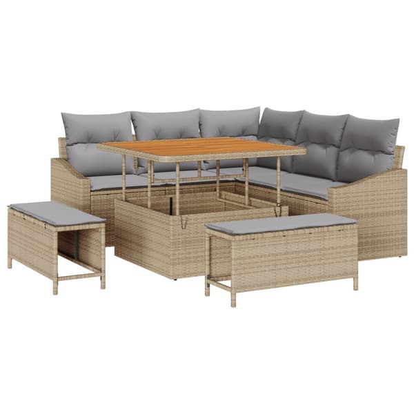 Trädgårdsoffset med kudde 8 pcs Beige konstrotting