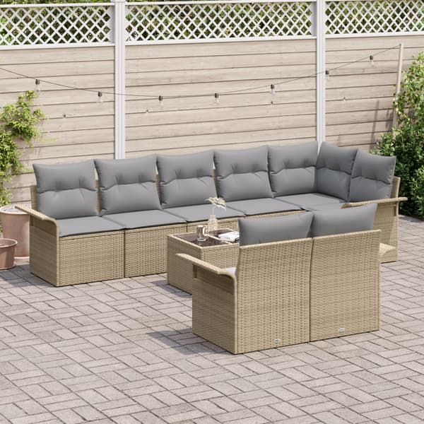Trädgårdsoffset med kudde 9 pcs Beige Poly rattan
