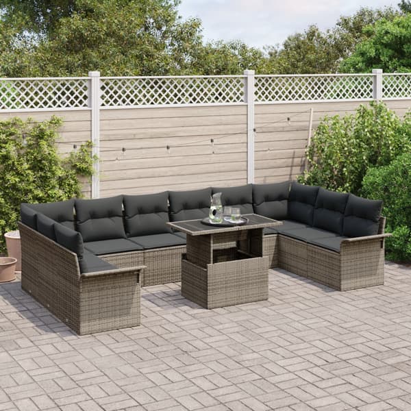 Trädgårdsoffset med kudde 11 pcs Grå Poly rattan