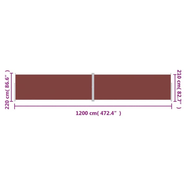Infällbar sidomarkis brun 220x1200 cm