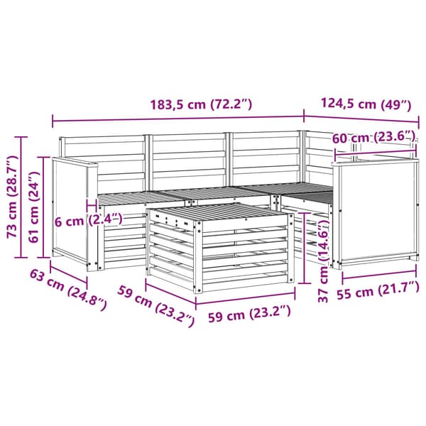 Utomhussoffset 5 pcs Naturlig 59 x 59 x 37 cm Polyester