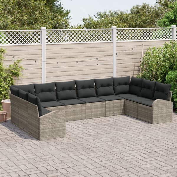Soffset med kudde 10 pcs Ljusgrå Polyrattan