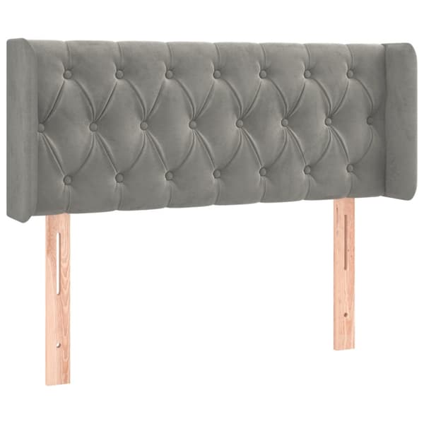 Sänggavel LED ljusgrå 93x16x78/88 cm sammet