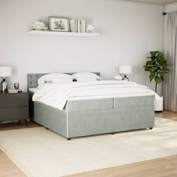 Ramsäng med madrass ljusgrå 200x200 cm sammet
