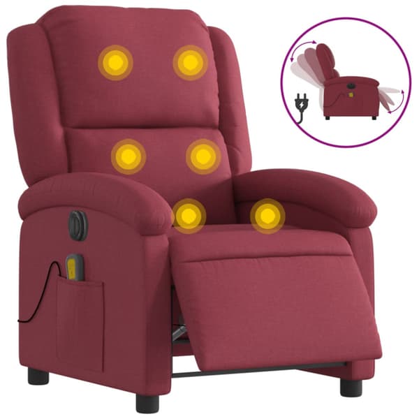 Elektrisk massagefåtölj vinröd tyg