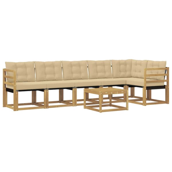 Utomhussoffset med kudde 7 pcs Vit och Beige