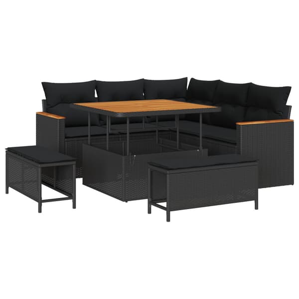 Trädgårdsoffset med kudde 8 pcs Svart Poly rattan
