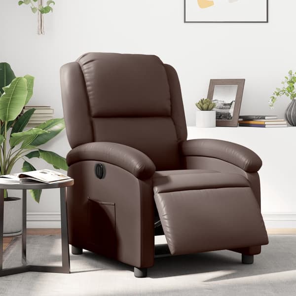 Elektronisk reclinerfåtölj brun konstläder
