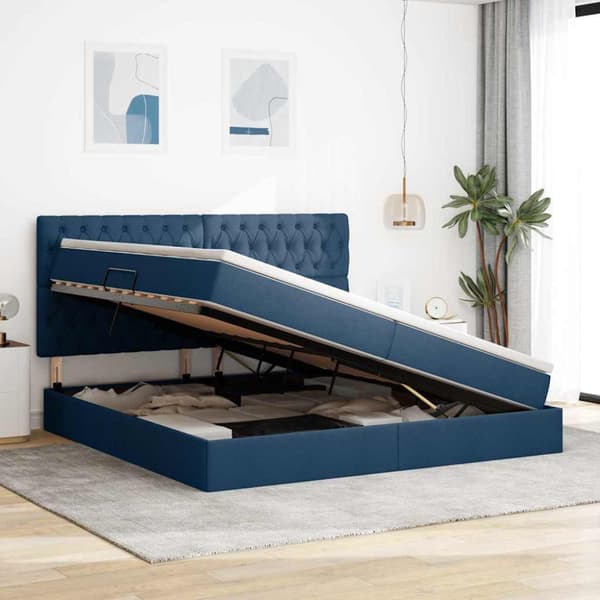 Förvaringssäng med madrass Blå 200 x 200 cm Polyester