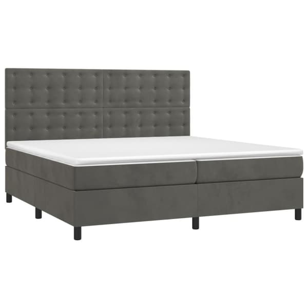 Ramsäng med madrass & LED mörkgrå 200x200 cm sammet