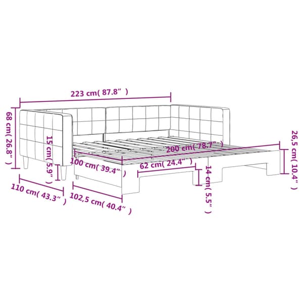 Dagbädd utdragbar gul 100x200 cm sammet