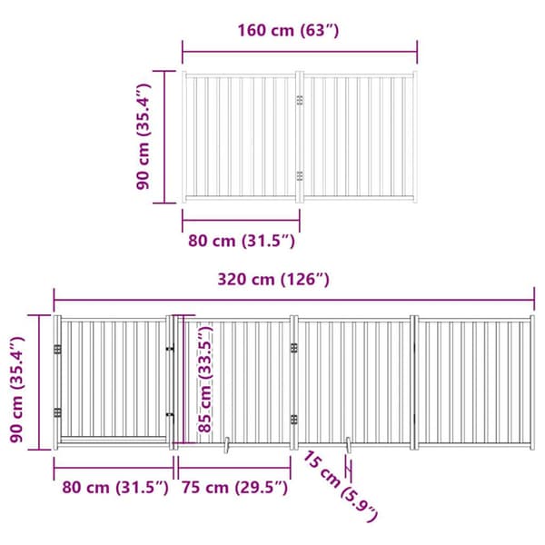 Hundgrind med dörr vikbar 6 paneler 480 cm poppel
