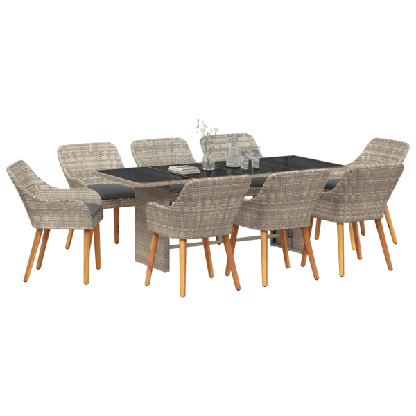 Trädgårdsmöbelset 9 pcs Ljusgrå konstrotting