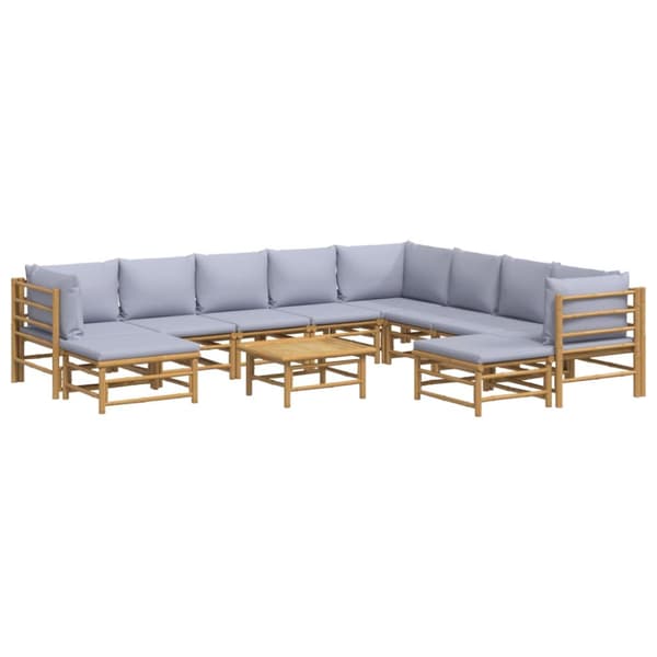 Loungegrupp 11 delar ljusgråa dynor bambu
