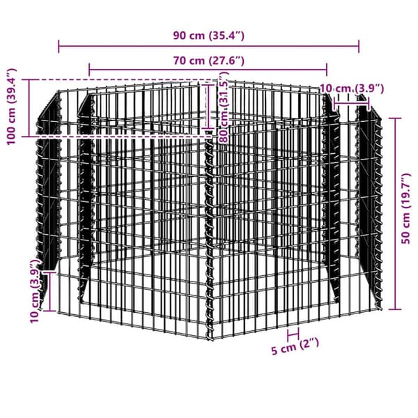 Hexagonal planteringsgabion upphöjd 100x90x50 cm