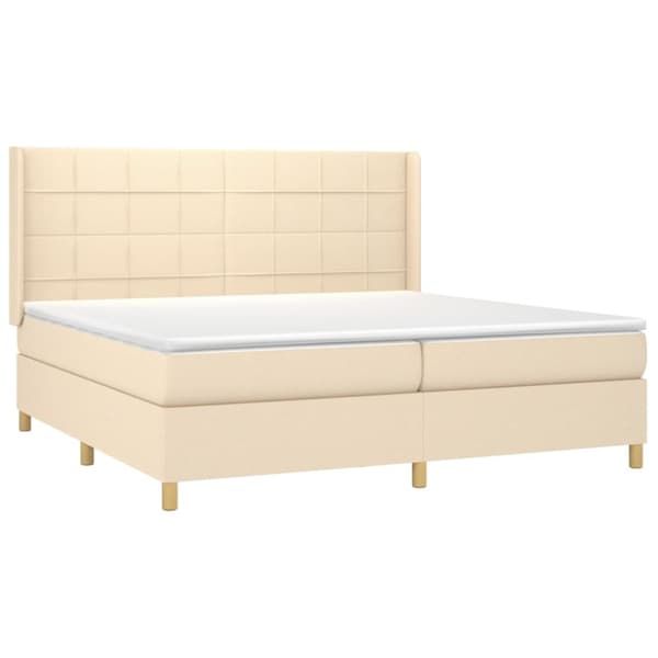 Ramsäng med madrass & LED gräddvit 200x200 cm tyg