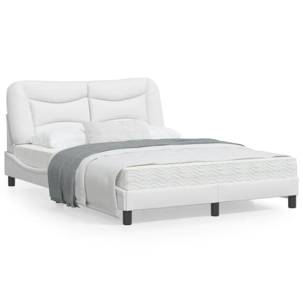 Bed Frame with LED without Mattress "Hvar" White 140x200 cm