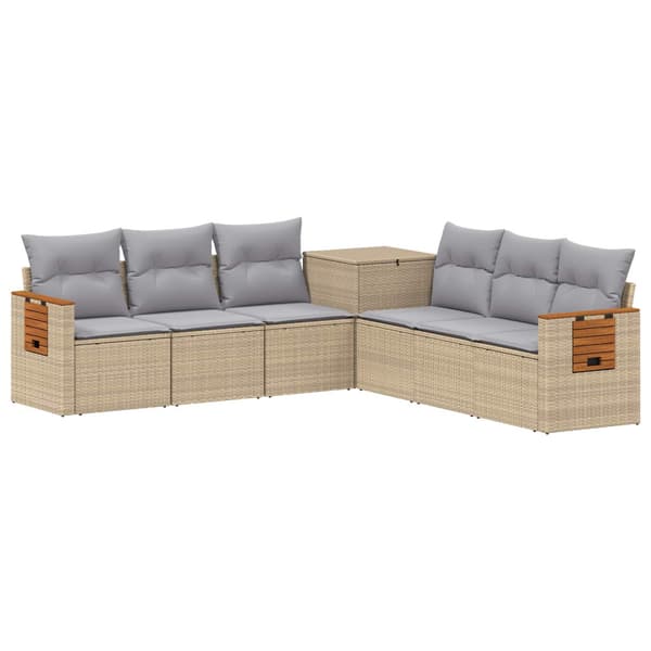 Soffset 7 pcs Beige och Ljusgrå Poly Rattan och stål