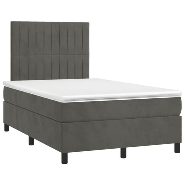 Ramsäng med madrass & LED mörkgrå 120x190 cm sammet