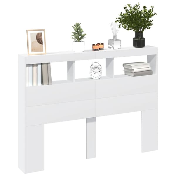Sänggavel med LED vit 140x17x102 cm