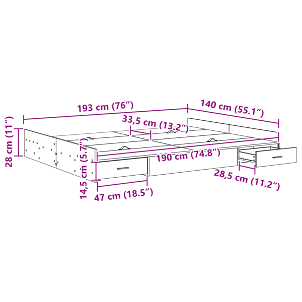 Förvaringssängram Artisan Ek 140 x 190 cm Konstruerat trä