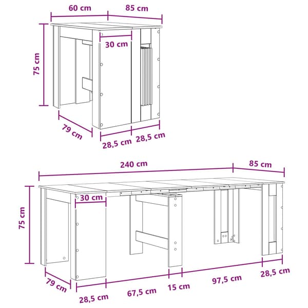 Matbord 240 x 85 x 75 cm Konstruerat trä Grå Sonoma Rektangulär