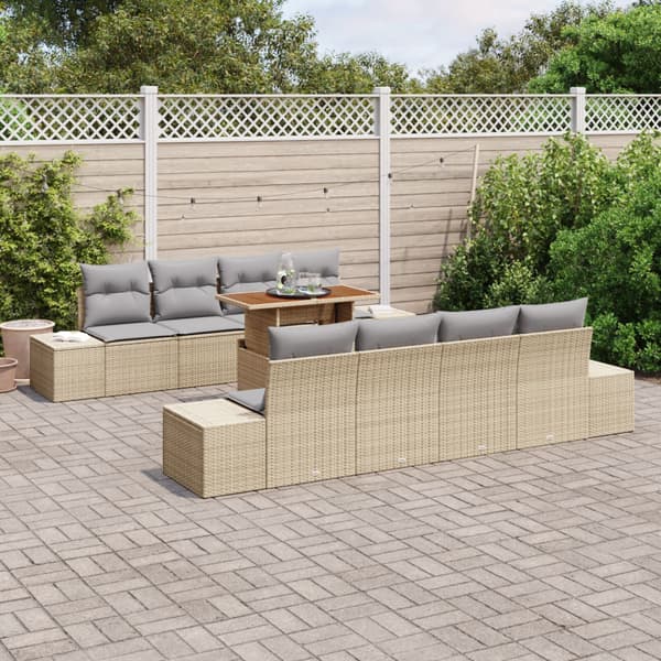 Trädgårdsoffset med lagring 9 pcs Beige Poly rattan