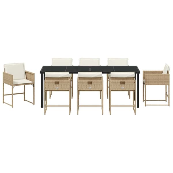 Trädgårdsmöbelset 9 pcs Beige konstrotting