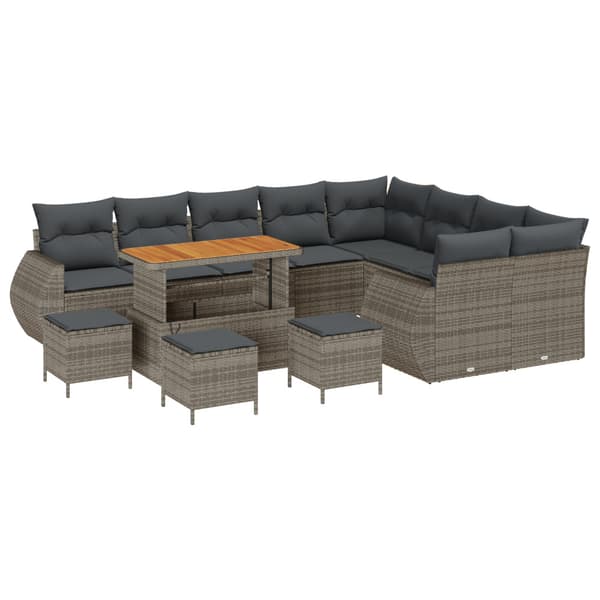 Trädgårdsoffset med kudde med lagring 13 pcs Grå Poly Rattan