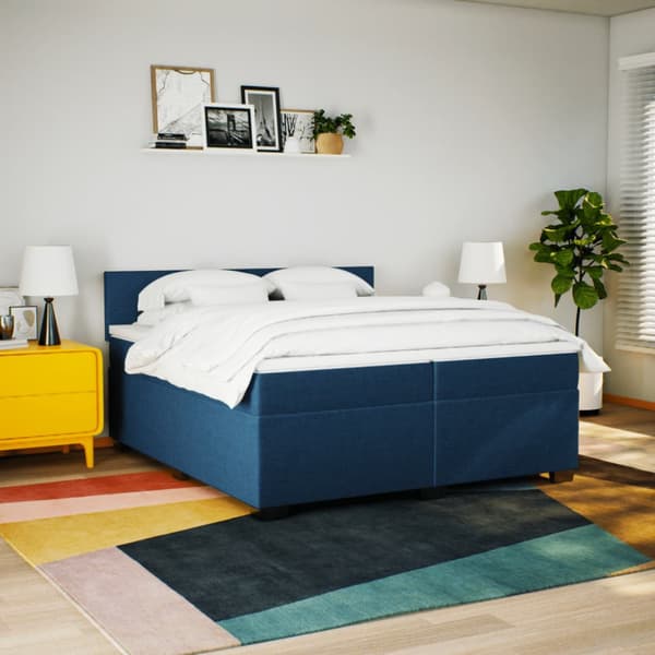 Ramsäng med madrass blå 200x200 cm tyg