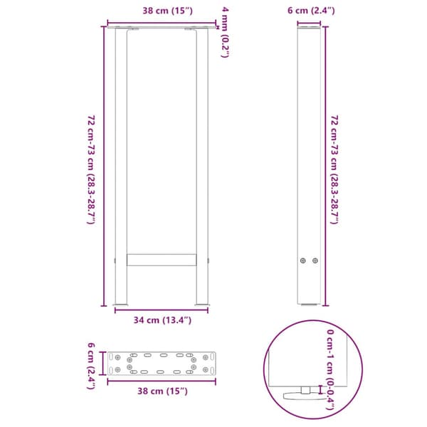 Konsolbordsben svarta 2 st 38x(72-73) cm stål