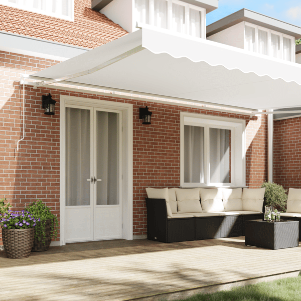 Utfällbar markis Vit 500 × 350 cm Polyester och aluminium