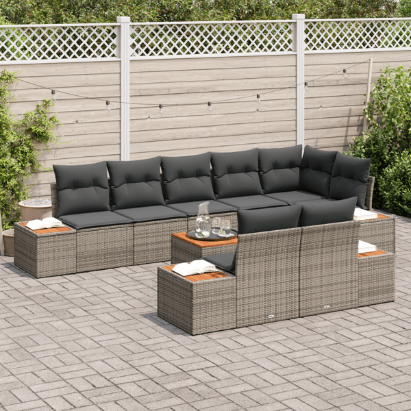 Trädgårdsoffset med kudde med lagring 8 pcs Grå Polyrattan