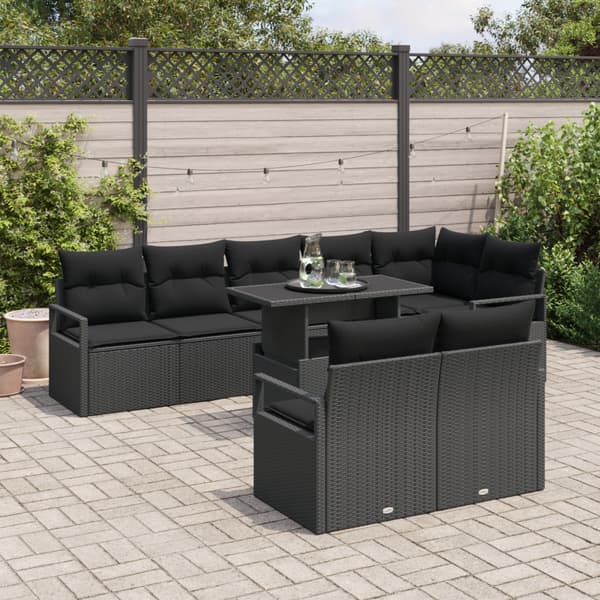 Trädgårdsoffset med lagring 9 pcs Svart Poly rattan