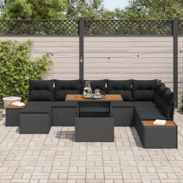 Trädgårdsoffset med lagring 9 pcs Svart Poly rattan