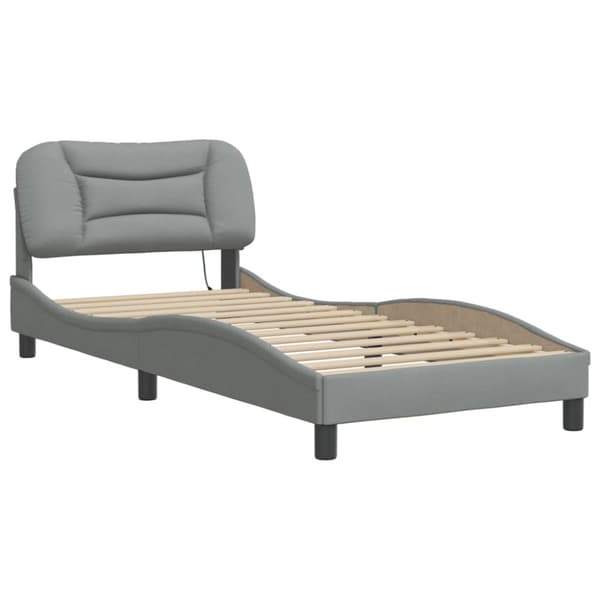 Bed Frame with LED without Mattress "Hvar" Light Grey 80x200 cm Fabric