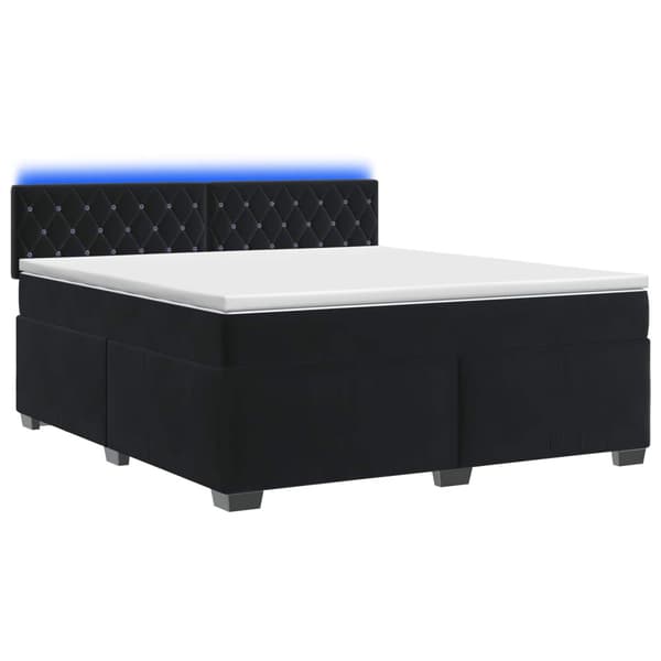 Boxspring säng med madrass och LED Svart 180 x 200 cm Sammet