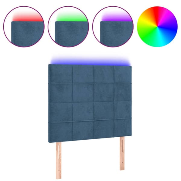 Sänggavel LED mörkblå 100x5x118/128 cm sammet