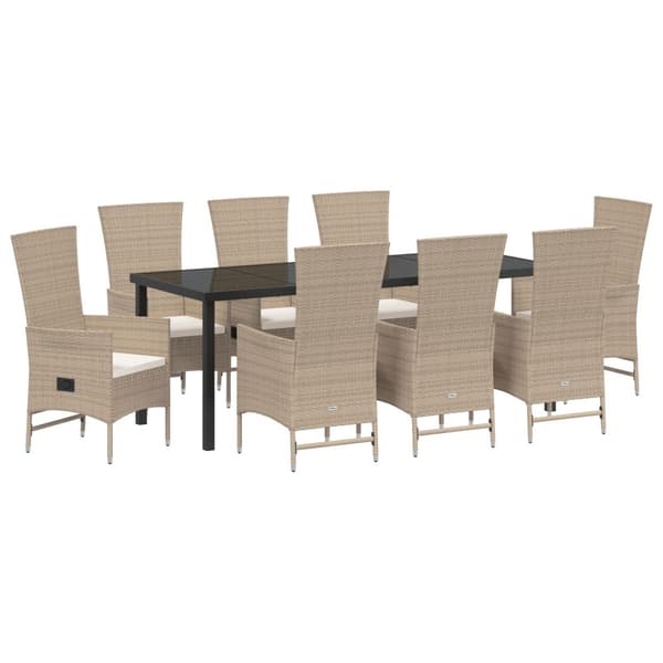Trädgårdsmöbelset med kudde 9 pcs Beige konstrotting